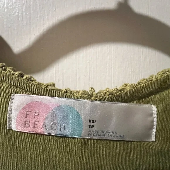 Free People Beach Sz XS Sage Green Crochet Dress High Low H Boho Dress w Ties - Picture 6 of 6